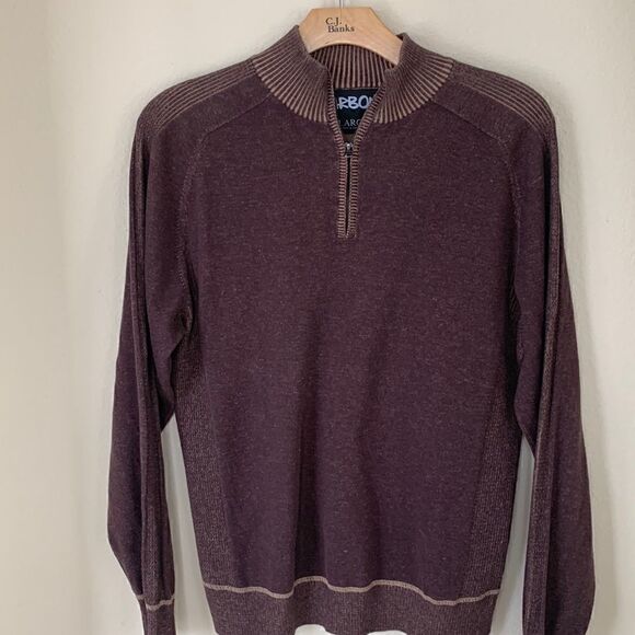 Carbon‎ 2 Cobalt Mens Cotton Ribbed Knit Brown Quarter Zip Size XL - Picture 1 of 9